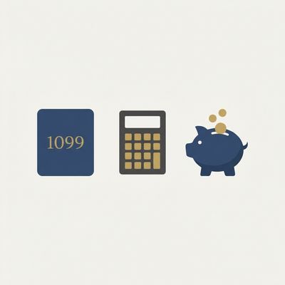 1099-K tax form with calculator and piggy bank - 2026 state threshold requirements